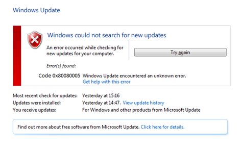 Beheben Sie Den Windows Update Fehler 0x80080005