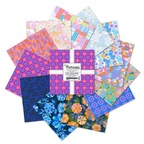 Florista Ten Square Layer Cake Ten Pink Blue Floral Quilt