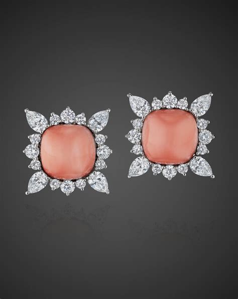 Angel Skin Coral Cabochon and Diamond Earrings - Assael