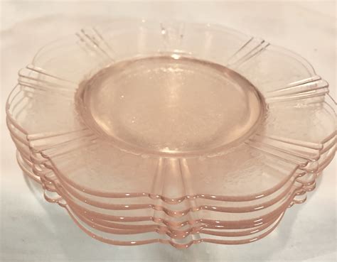 Vintage Blush Pink American Sweetheart Depression Glass Dessert Plates Set Of Six Macbeth Evans 1930