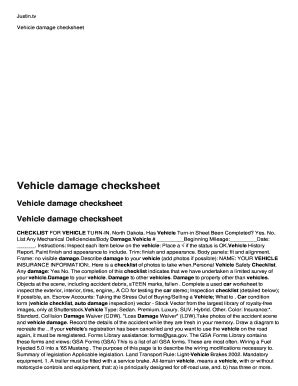 Fillable Online Vehicle Damage Checksheet Om Bodybyshaina Fax