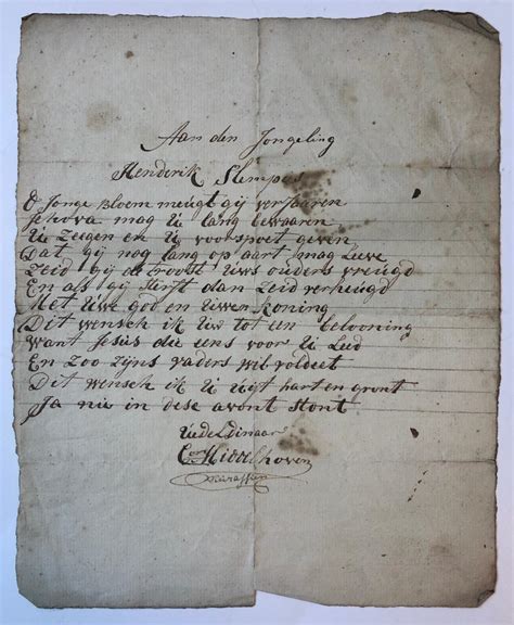 [manuscript Poem 19th Century] Aan Den Jongeling Hendrik Slempies