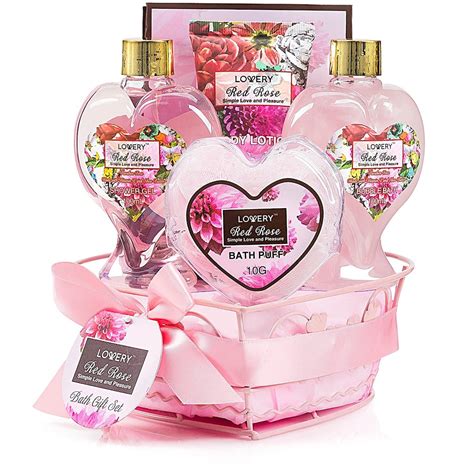 Bath Gift Spa Set From Daughter & Son Home Spa Gift Basket for Women Red Rose Scent Luxury Bath ...