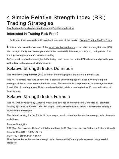 4 Simple Relative Strength Index Trading Strategies Word Pdf