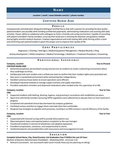 Certified Nurse Aide Resume Example & Template for 2021 | ZipJob