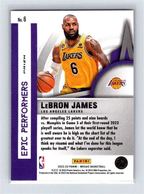 2022 Panini Mosaic LeBron James 6 Lakers Basketball Green Epic