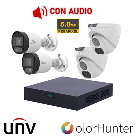 Kit De 4 Cámaras Metalicas 5MP Lite UNV Color Hunter AUDIO Cámaras de