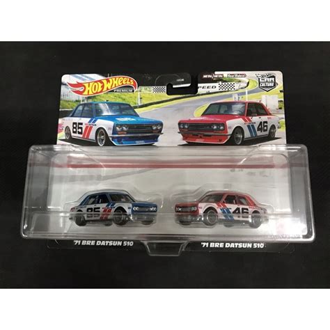 風火輪 hot wheels 雙車套裝 71 bre 達特桑 Datsun 510 藍色 85 紅色 46 精裝 膠胎 蝦皮購物