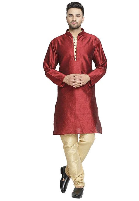 Maroon Dupion Silk Readymade Kurta Pajama