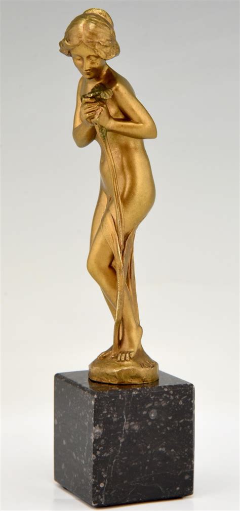 Art Nouveau Bronze Sculpture Nude With Flower Maurice Bouval France At StDibs
