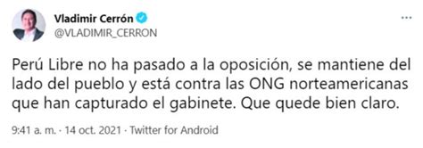 Vladimir Cerrón Impulsa La División Entre Pedro Castillo Y Perú Libre