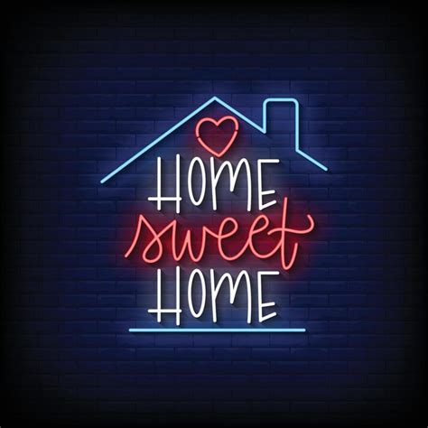 Neon Sign Home Sweet Home With Brick Wall Background Vector