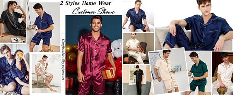 Swomog Pyjama Set For Men Short Sleeve Pyjamas Silk Satin Pj Set Button