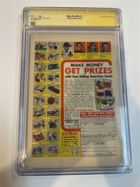 Hero For Hire 1972 1 CGC 7 5 SS OWWP Signed Sketch Luke Cage