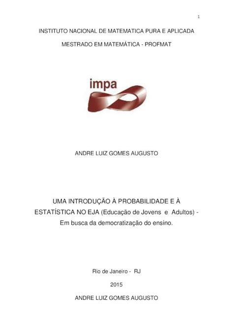 PDF UMA INTRODUÇÃO À PROBABILIDADE E À ESTATÍSTICA NO EJA PDF