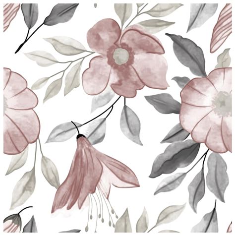 Premium Vector A Floral Pattern With Pink And Gray Flowers And Leaves