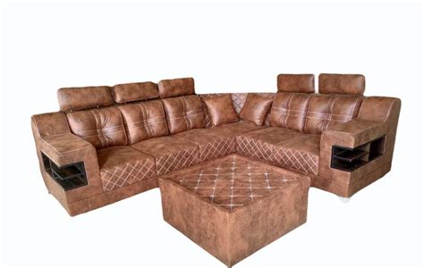 Wooden Seater Rexine L Shape Sofa Set With Lounger At Set In