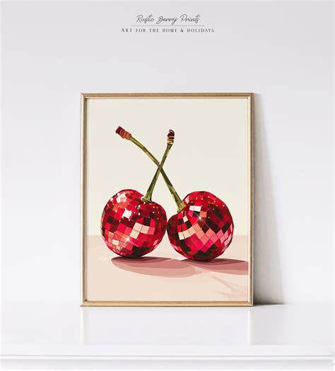 Disco Cherries Art Print Wall Art Poster Disco Ball Red Cherries