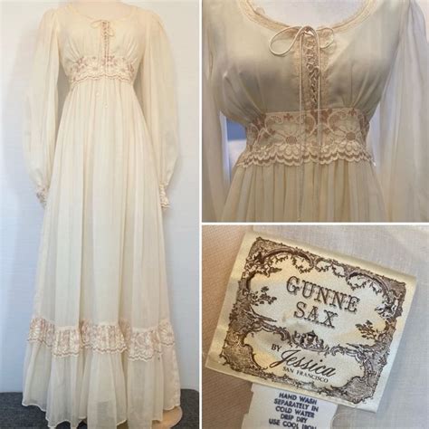 Vintage Gunne Sax S S Prairie Corset Cream Wedding Boho Maxi Gown