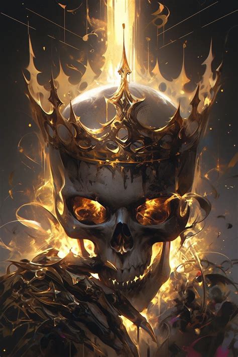 A Skull Wearing A Crown With Flames Coming Out Of It