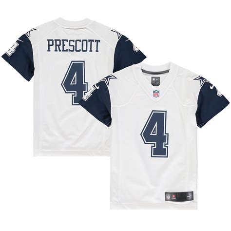 nike dak prescott dallas cowboys youth white color rush game jersey