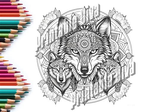 Wolf Mandala Adult Coloring Pages Intricate Coloring Pages