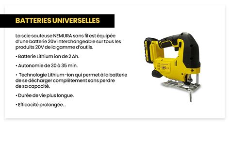 Nemura Scie Sauteuse Electrique Sans Fil Changement Rapide De Lames