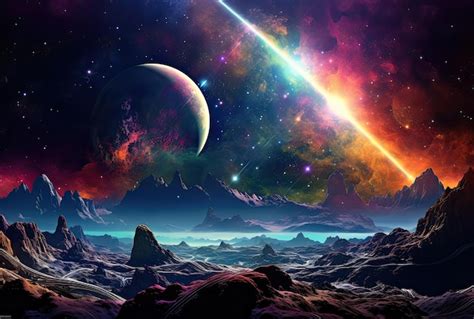 Paisaje De Fantasía Con Planetas Y Estrellas En El Espacio Ilustración 3d Foto Premium