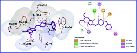 3D And 2D Binding Pattern Of Donepezil Into The Active Site Of The AChE