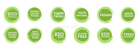 Organic Food Labels Vegetarian Products And Healthy Foods Badges Stock