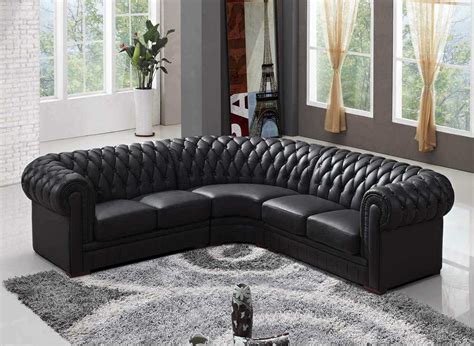 Canape D Angle Capitonne Cuir Chesterfield Noir Angle Chester A Blanc