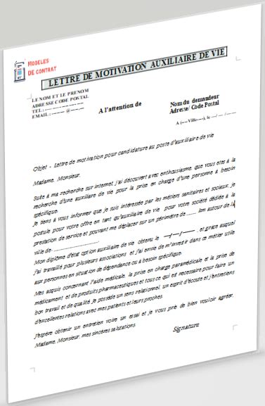 Lettre De Motivation Auxiliaire De Vie Mod Le De Contrat