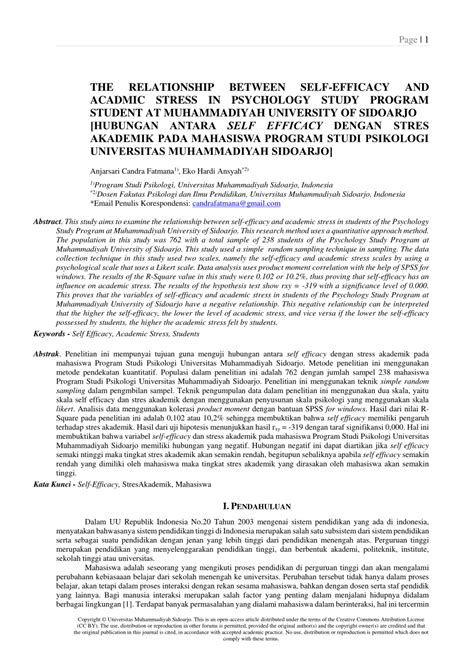 PDF Relationship Between Self Efficacy And Acadmic Stress In