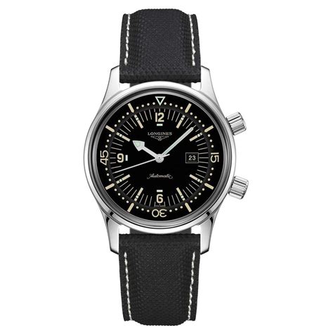 Longines Legend Diver Schwarz Leder Armband Automatik Taucheruhr 36mm