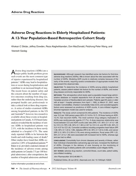 Pdf Adverse Drug Reactions In Elderly Hospitalized Patients A 12