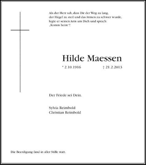 Alle Traueranzeigen für Hilde Maessen trauer rp online de