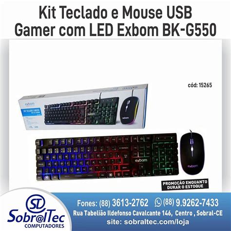 Kit Teclado E Mouse Usb Gamer Led Exbom Bk G Sobraltech