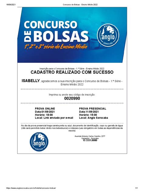 Concurso Bolsas Ensino Médio 2022 | PDF