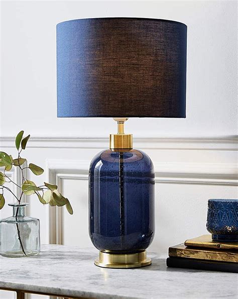 Blue Glass And Satin Brass Table Lamp Blue Living Room Decor Dark