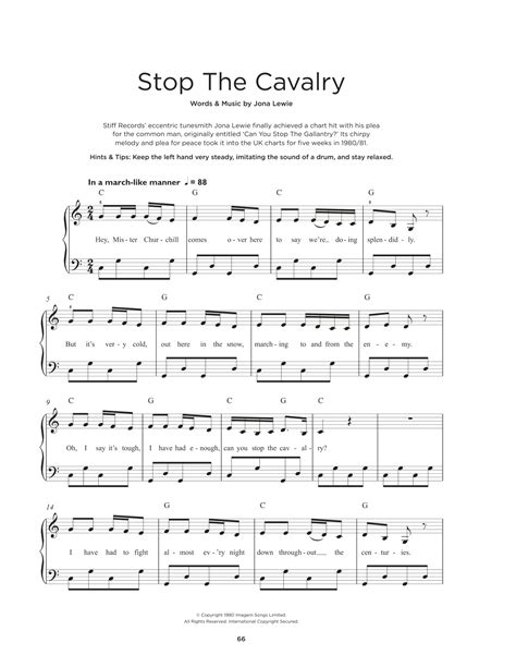 Jona Lewie Stop The Cavalry Sheet Music For Really Easy Piano