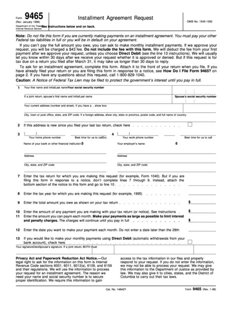 Irs Form 9465 Printable