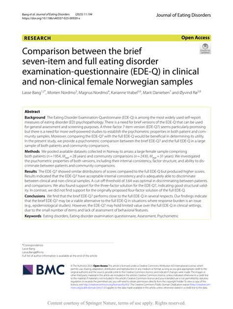 Pdf Comparison Between The Brief Seven Item And Full Eating Disorder