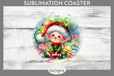 Christmas Elf V Entangled In Lights Round Coaster Sublimati