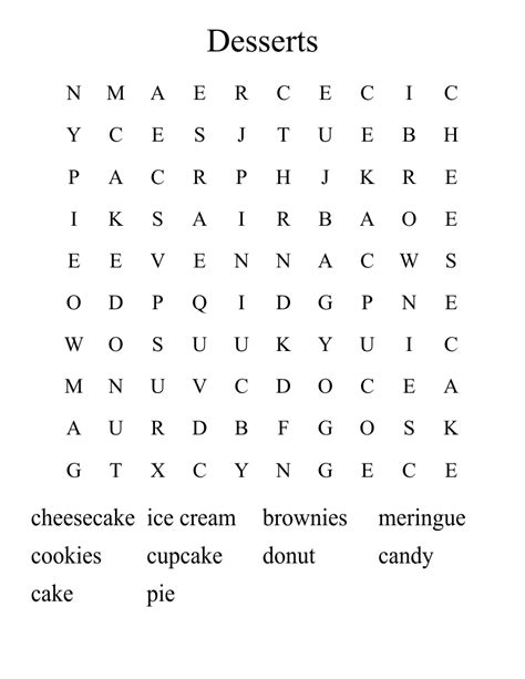 Desserts Word Search WordMint