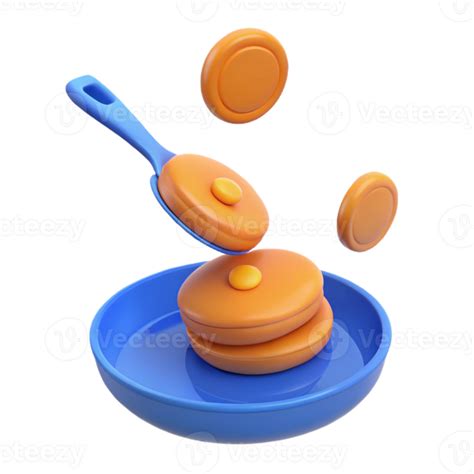 Flipping Pancakes In A Blue Pan 52565715 PNG