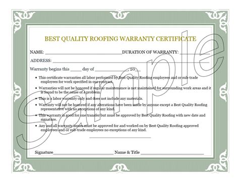 Roofing Workmanship Warranty Template Free