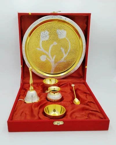 Gold Silver Plated Brass Pooja Thali Set Set Of Piece Inches At