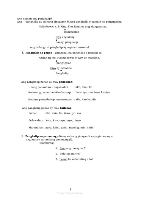 Filipino Modyul Paggamit Nang Wasto Sa Mga Pangngalan At Panghalip