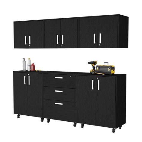 Akron 6 Piece Garage Set, 3 Wall Cabinets + 2 Storage Cabinets + Drawer ...