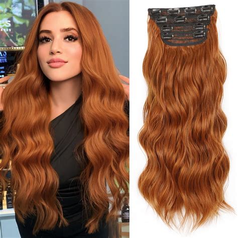 Amazon.com : SHNMIN 20 inches Clip in Hair Extensions Long Wavy Copper ...